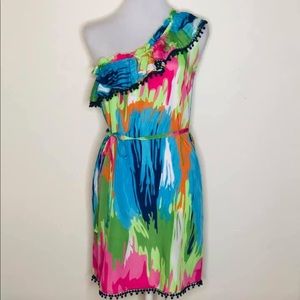Fun multicolored one shoulder dress by Mudpie Sz S